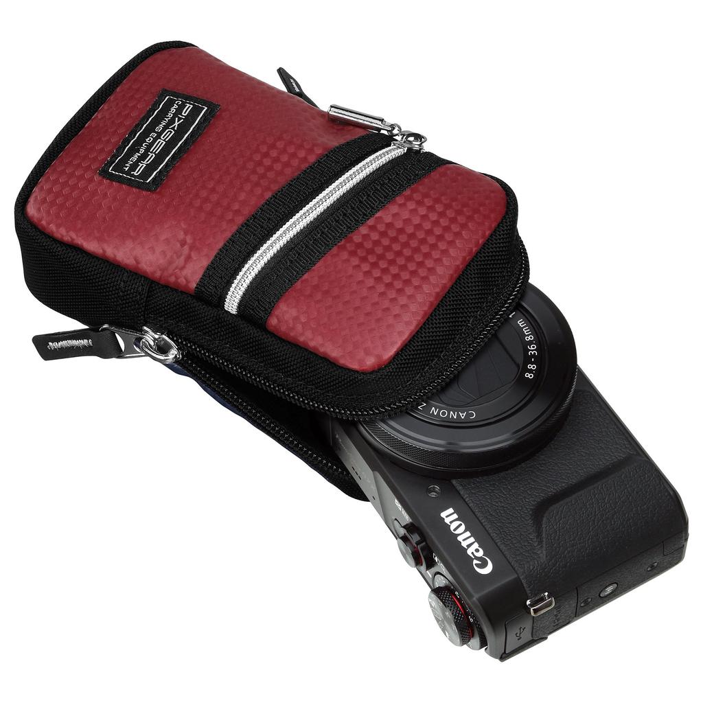 Hakuba Pixgear CS Camera for Digital and Compact Double Zipper closure with Carabiner and Belt Pouch, Medium, Red, Cameras, Loop, SPG-CS-CPMRD