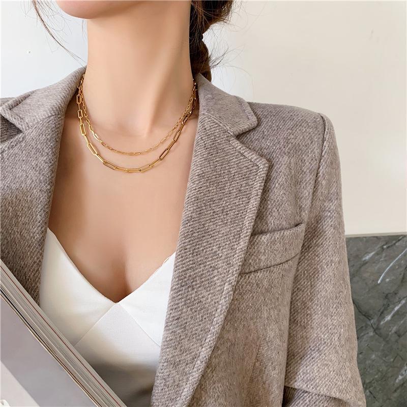 18K Gold-Plated Titanium Steel Necklace - Thick Chain Clavicle Design Inspired by Japan, Korea, Europe, and America