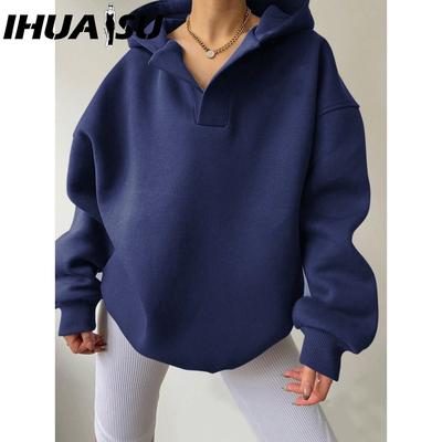 Herbst Winter Damen Sweatshirt Einfarbig Langarm Kapuze Einfarbig Lose Hoodie auf Frauen