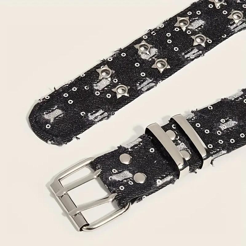 Punk Accessories Denim Girdle Hip Hop Y2k Star Hollowed Pin Buckle Waistband for Men Women Belt
