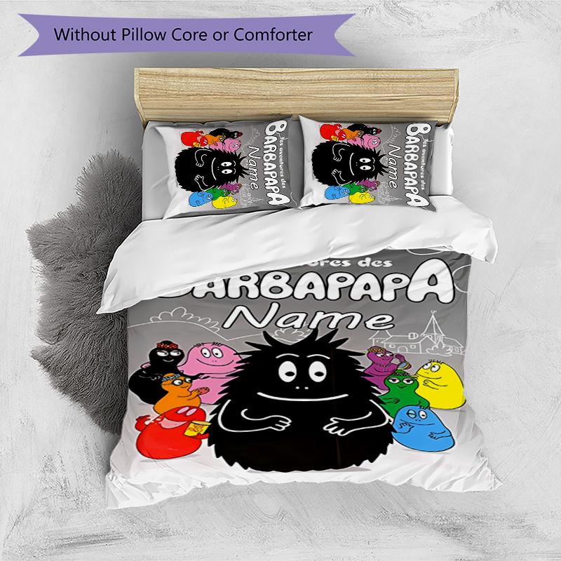 3pcs Custom Name Barbapapa Bedding Set Duvet Cover Closure Includes 1 Duvet Cover & 2 Pillowcases for All Seasons Bedroom Decor