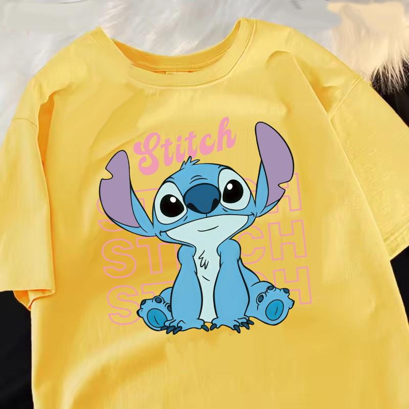 Funny 100 Cotton Stitch Love Graphic Print TShirt for Women Casual Short Sleeve Tee Cartoon Design