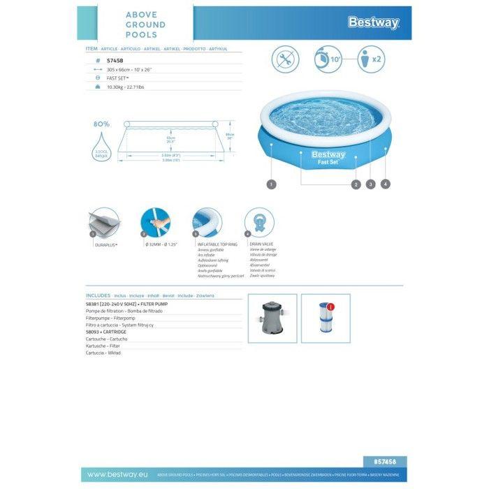 BESTWAY Bestway Piscine autoportante ronde Fast Set 305 x 66 cm avec filtration