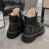 Autumn and Winter New Printed Thick-heeled Retro Short Boots Thick-soled Round Head Fleece Thickened Large-size Martin Boots