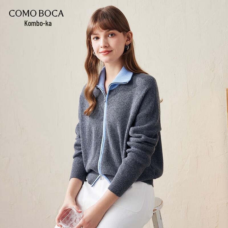 Komombo Women's Wool Lapel Zipper Cardigan