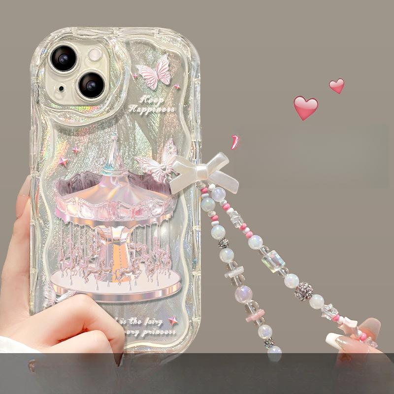 Carousel Chain Suitable for Apple 15promax Mobile Phone Case Iphone14 Feather Yarn 13/12 Transparent Silicone