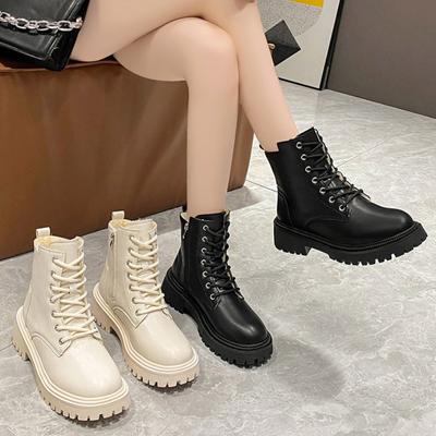 Fashion Women Boots Autumn Winter Short Plush Ankle Boots Women Plus Size Platform Motorcycle Boots Lace Up Punk Style Shoes for Women