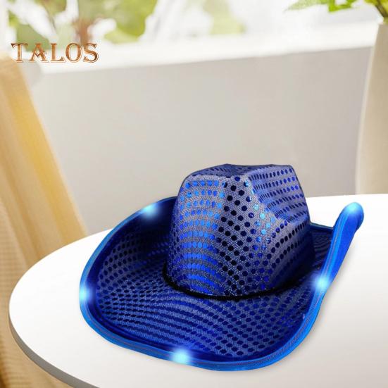 LED Light-Up Cowboy Hat Retro Western Style Luminous 5 Color Available Sunshade Sequin Cap Christmas Party Nightclubs Performance Photo Prop Cap
