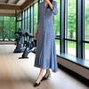 Elegantes Damen Sommer Denim Patchwork Langes Kleid, Knopfleiste, Rundhalsausschnitt, Strickrobe