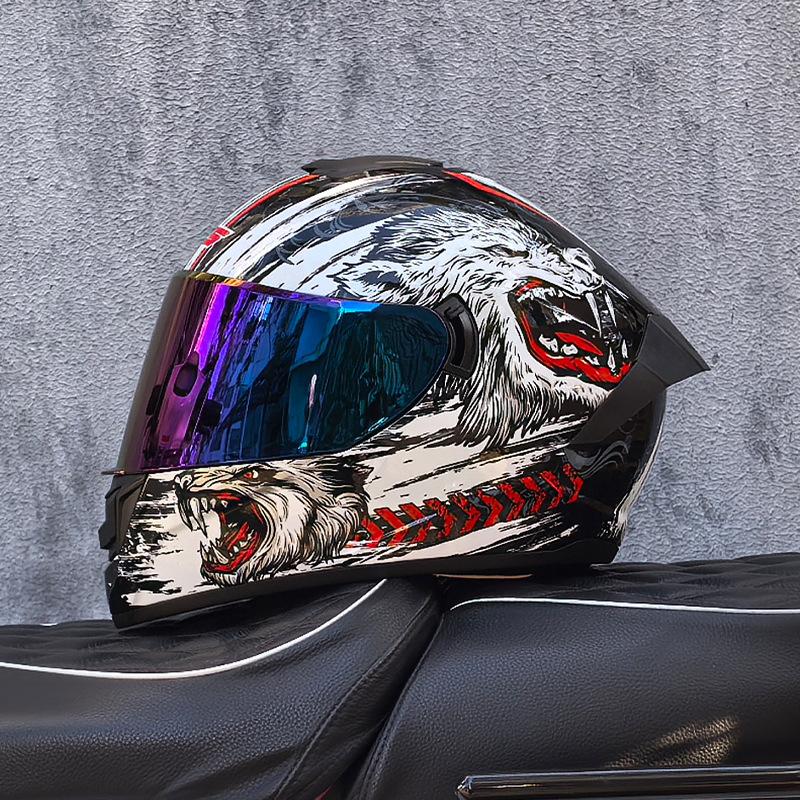 Imitation Street Car Helmet Men's Motorcycle 3C Electric Vehicle Full Helmet Autumn and Winter Knight Double Mirror Riding