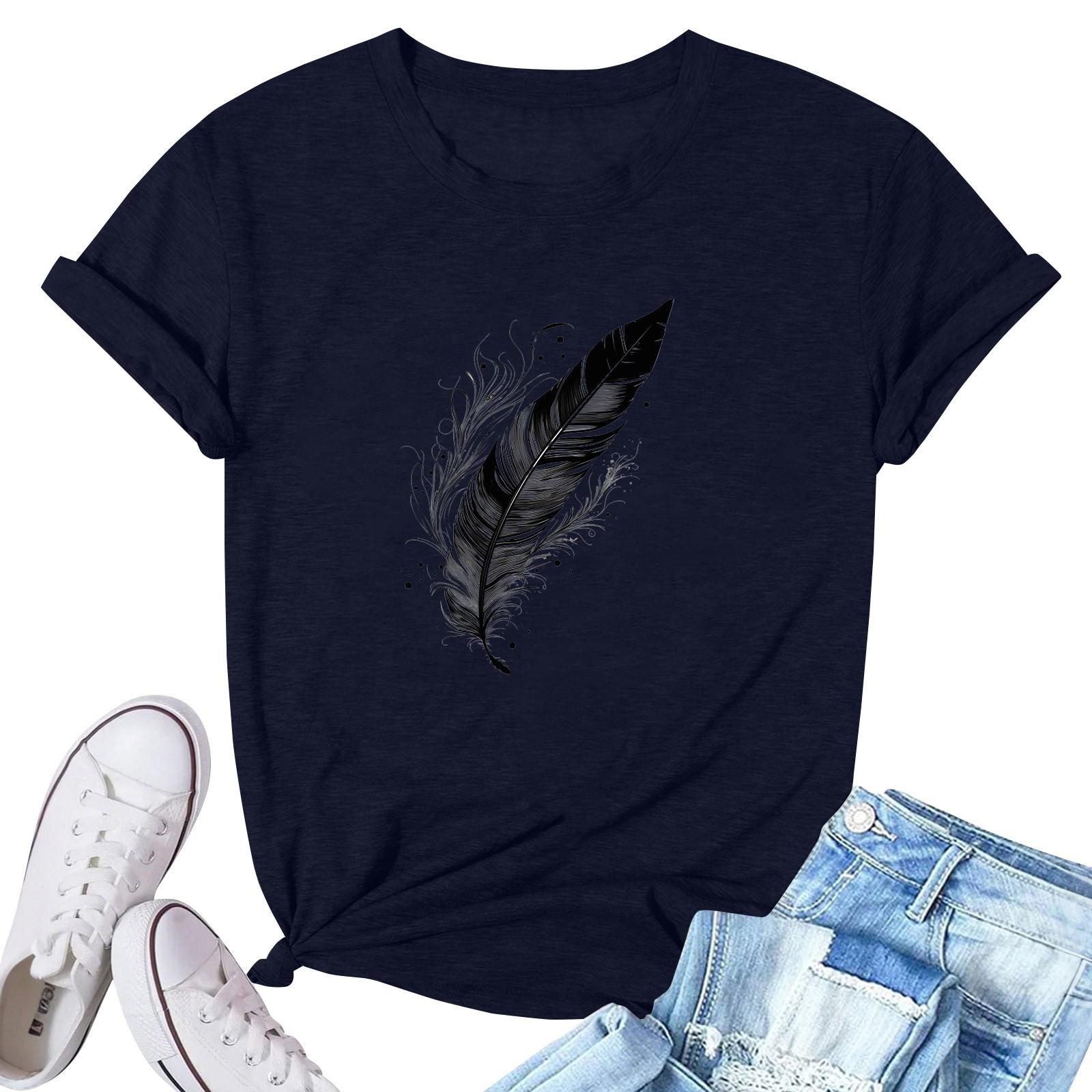 

Women s Fashion Printed Casual Pleated Round Short Sleeve T-Shirt Top XL Темно-синій