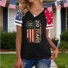 Women's Casual V-Neck Short Sleeve T-Shirt with Independence Day Print