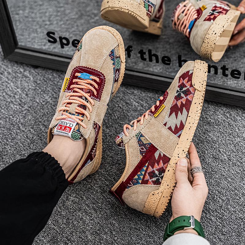 Men’s Printed Sports Shoes Casual Street Style Jogging Sneakers Students Skateboard Shoes Plus Size Height Increase