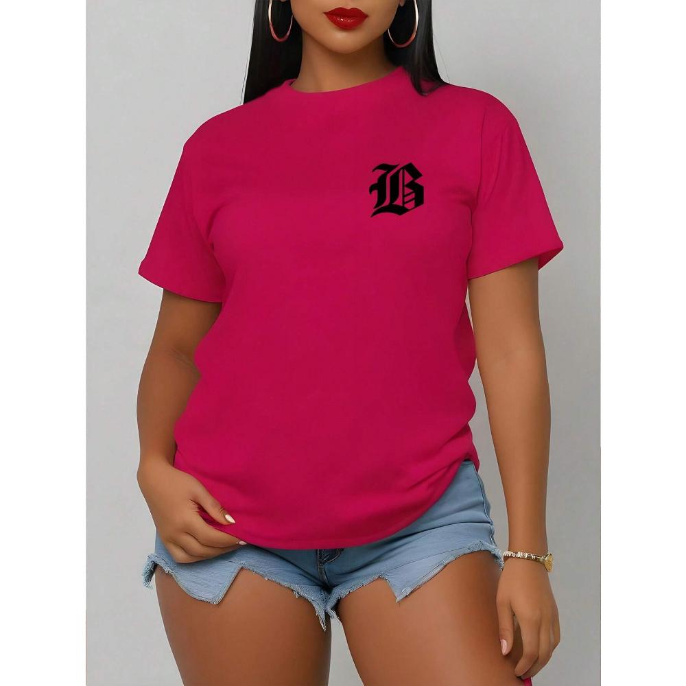 Women's Casual Short Sleeve T-Shirt, Comfortable, Round Neckline, Short Sleeve, Fashion Streetwear Digital Top For Women
