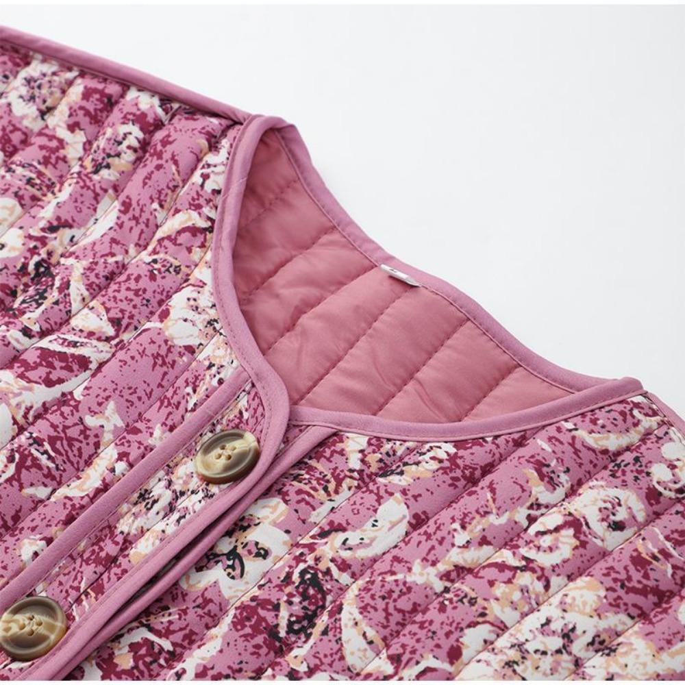 VAYLA Schicke Damen Baumwolljacken mit floralem Druck Elegant Einreihig Stehkragen Lässige Mäntel Herbst Winter Damen Stepp-Oberbekleidung