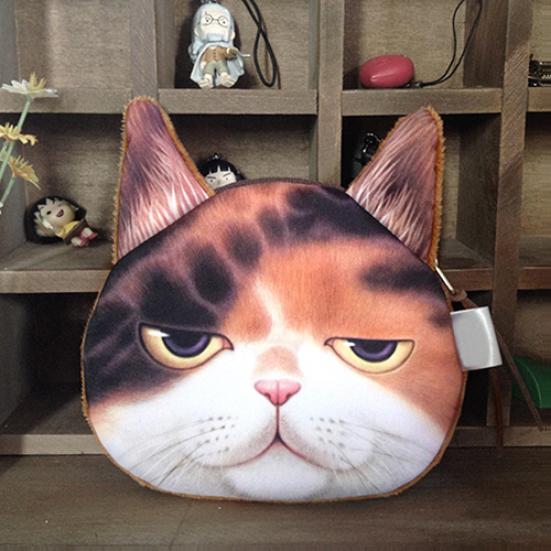 Rolig katt Ansikte Huvudtryck Mini Myntväska Plånbok Plånbok Dragkedja Barn Present