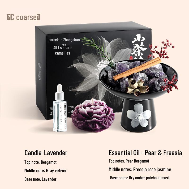 Elegant Camellia Scented Candle Gift Set with Flameless Aroma Crystals