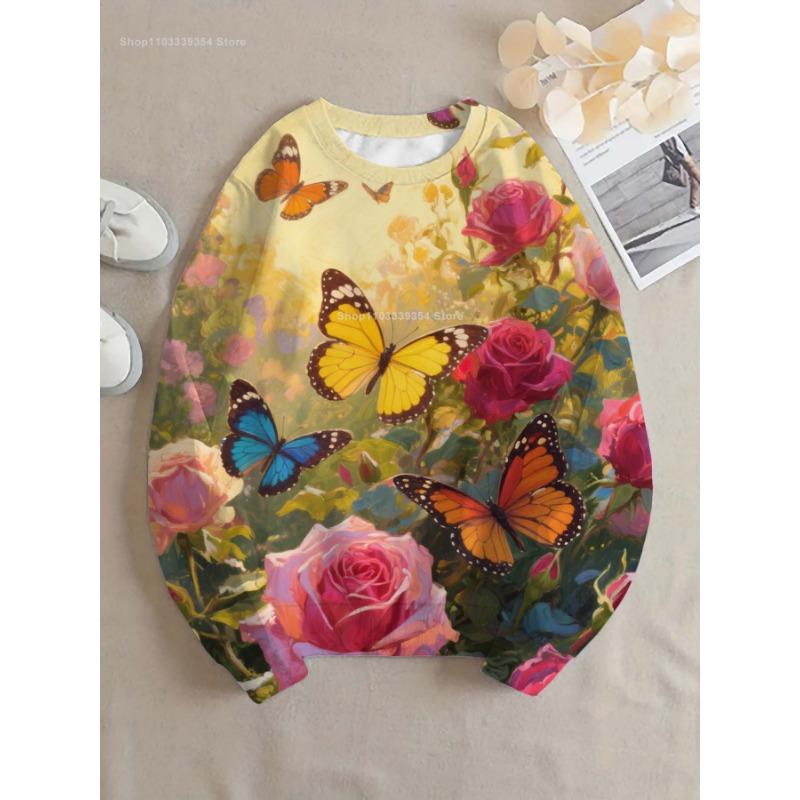 Butterfly Women Round-neck Sweatshirt Streetwear Autumn New Sweatshirts Oversized Pullovers Tops Woman Clothing