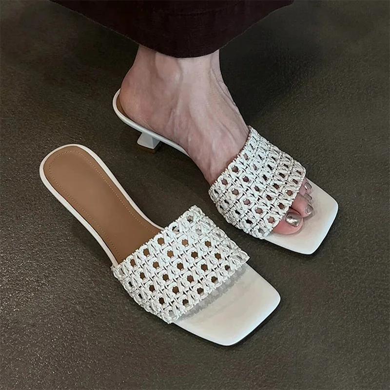 

Fashion Women Slippers Fashion Heeled Sandals Dress Elegant Woman Shoes 2025 Designer Brand Party Pumps Luxury New Sandalias De Mujer 39 бежевый