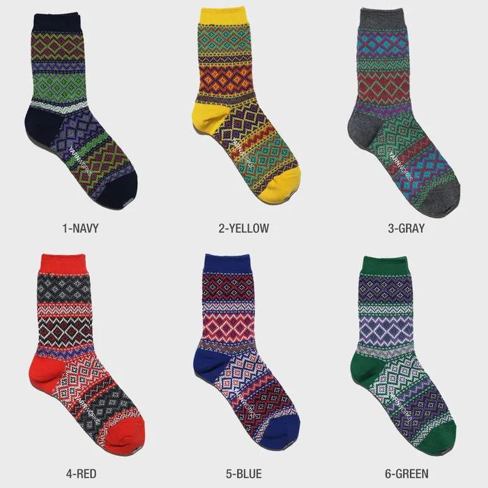 [Select Color 3-Pack][6 Colors] work#7 / Jacquard Pattern Color Block Fashion Socks