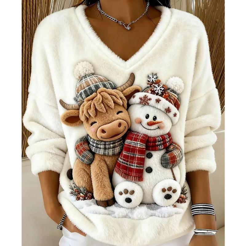 2026 3D Printed Flannel Round Neck Women's Sweater - New Year Collection for Autumn/Winter