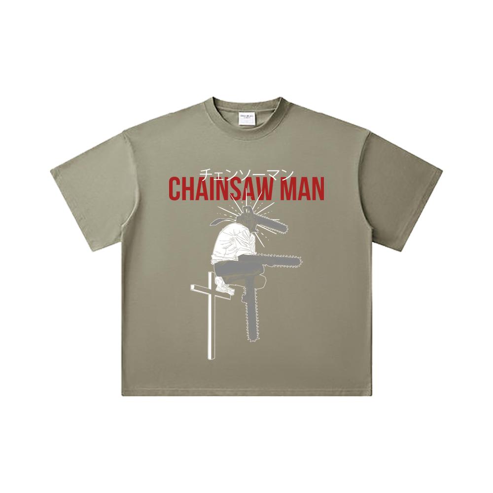 260 GSM Double Yarn 32 Count 100% Cotton Chainsaw Man V41 Denji Print Unisex Heavy Cotton T Shirt