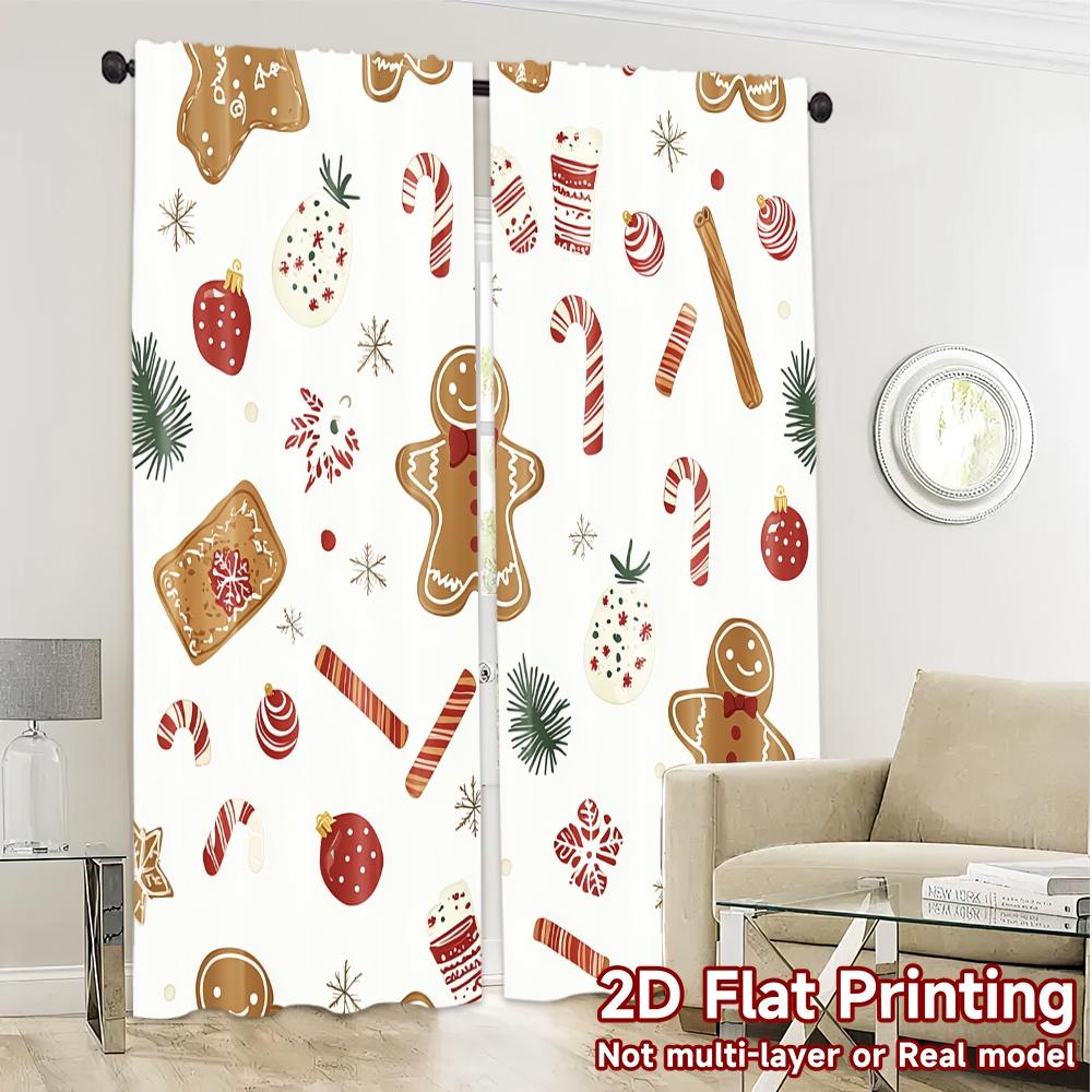 2pcs,Curtains Christmas Cookies And Hot Chocolate (3) Minimalist Popular Curtains Versatile Polyester Fabric Curtains Thermal