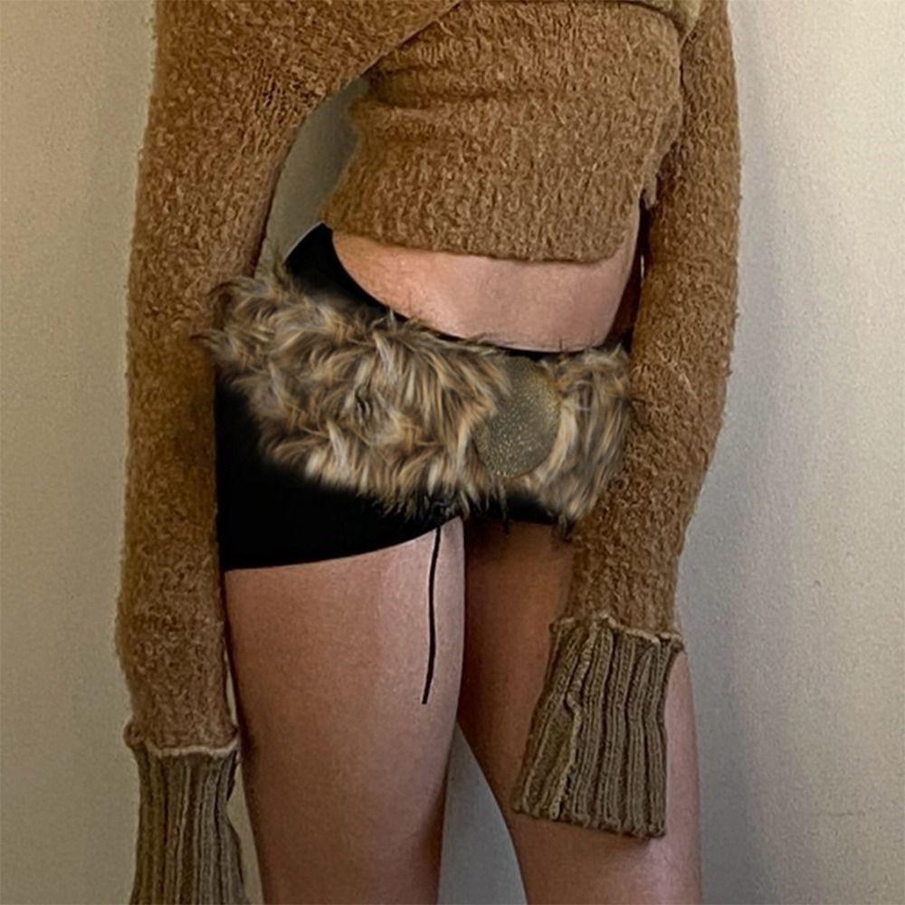 Super Soft Punk Fur Belt Fluffy Waistband New Hiphop Jeans Belt  Jeans Pants Decor