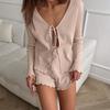 2024 Summer Sexy Cardigan & Knitted Long Sleeve Shorts Women's Soft Pajama Set