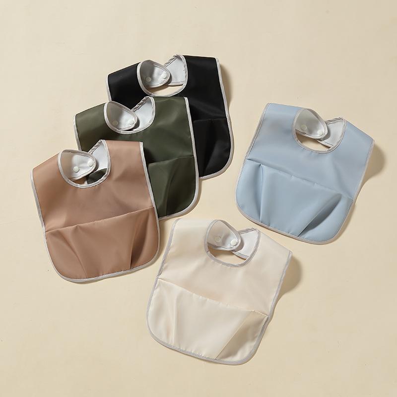 Waterproof Feeding Bib for Babies 0-4 Year Thickened Drool Bandana with Food Catcher Large Coverage Soft Weaning Bib Solid Color