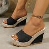 Blue Denim Wedge Sandals for Women Summer 2025 Fashion Peep Toe Thick Sole Slippers Woman Slip On Chunky Platform Sandals Mujer