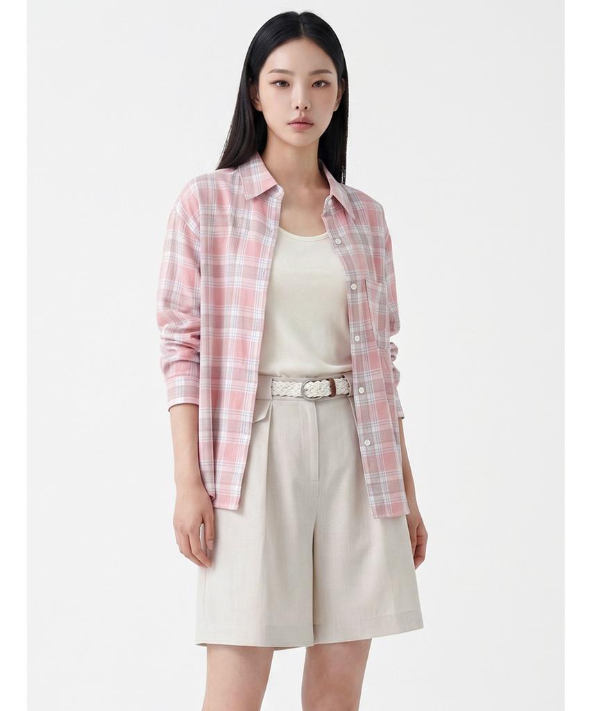 Poebeo21 Check Collar Loose Fit Long Sleeve Shirt (Ftdbbl009)