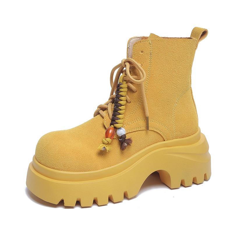 Mid Heels Lace Up Short Boots for Women Platform Shoes 2025 Winter New Suede Ankle Boots Designer Sneakers Dress Pumps