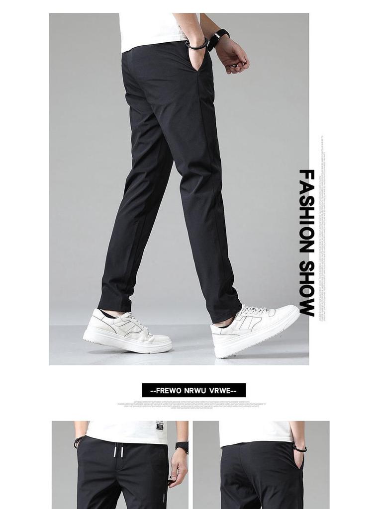 Black Label Plus Men's Slim Fit Tall Straight Fleece Pants - Autumn/Winter Korean Casual Trousers