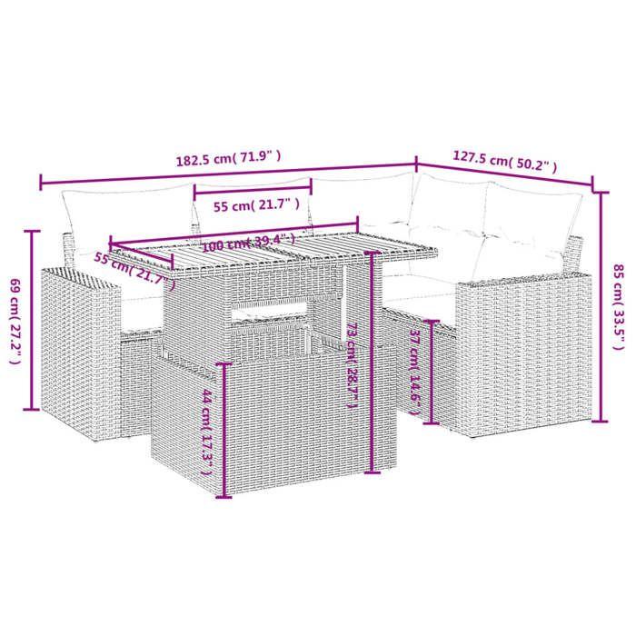 VidaXL Salon de Jardin avec Coussins 5 pcs, Canapés de Terrasse, Ensemble de Meubles de Patio, Mobilier d'Extérieur, Noir 3271294