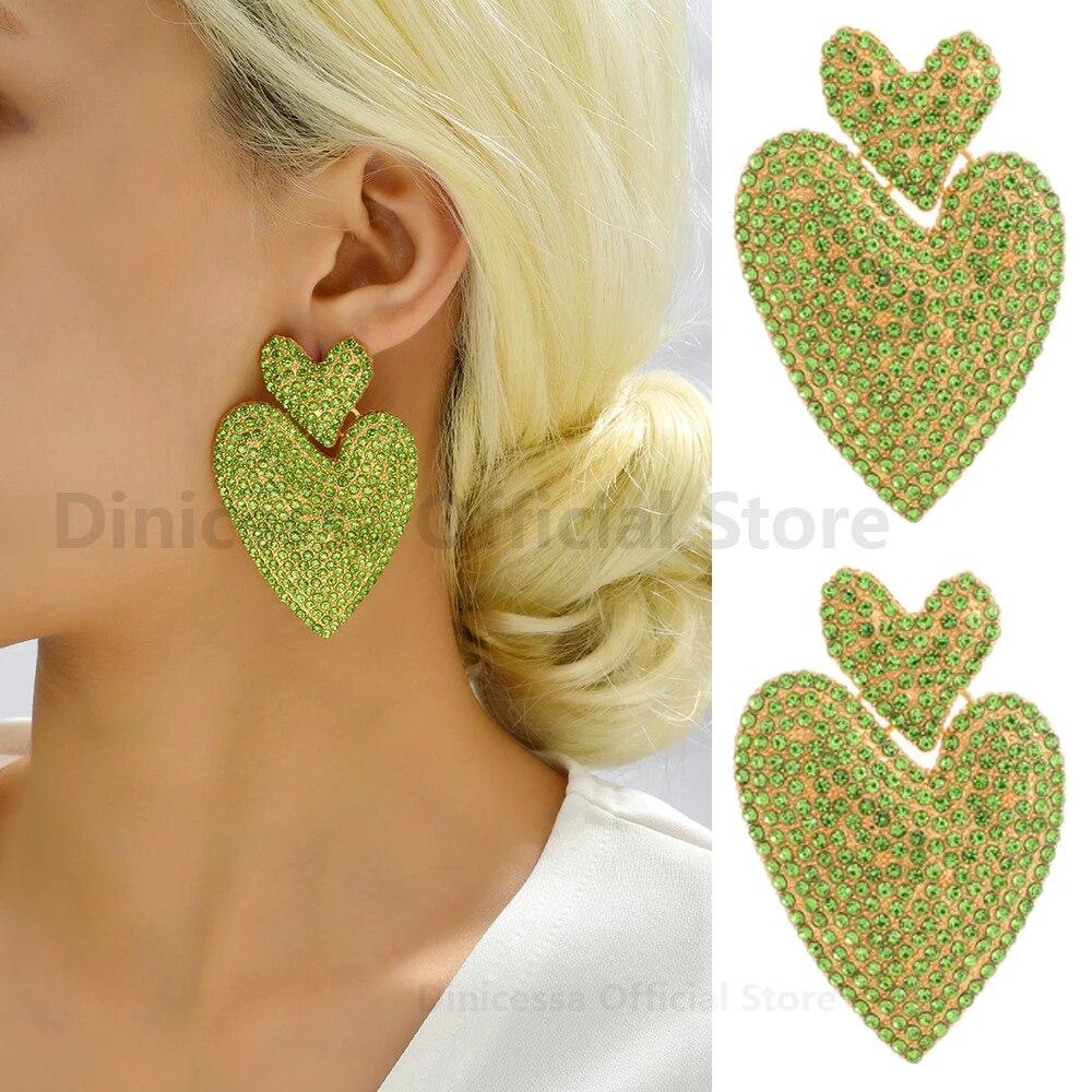 

Металлический декор в виде сердца, большие висячие серьги со стразами для женщин, трендовые очаровательные роскошные дизайнерские вечерние подвески, ювелирные аксессуары