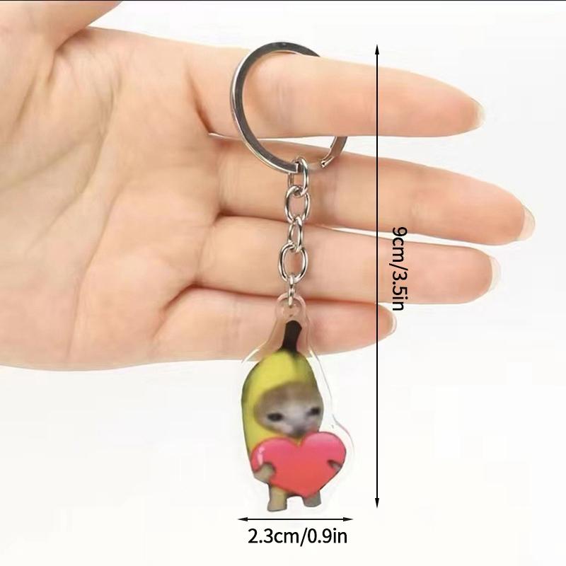 Banana Happy Cat Keychain Acrylic Funny Meme Keyring Backpack Hanging Pendant Mobile Phone Bag Charms Cute Keychain Accessories