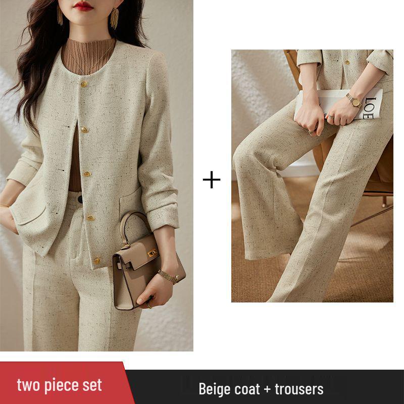 Women's Spring 2024 Versatile Slim Fit Two-Piece Blazer Suit - Crew Neck, High-End Commute Fashion with a Touch of Elegance.