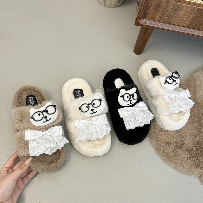 2025 New Cute Cartoon Fluffy Slippers Women's Autumn and Winter Home Indoor Non-slip Thick Bottom Student Dormitory Cotton Mop