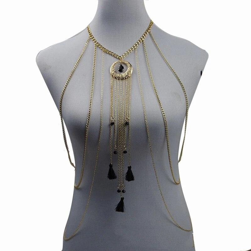 Bijuterii pentru corp Lanț sexy pentru piept Bikini Lanțuri pentru burtă pentru femei Lanțuri cu talie încrucișată Femeie Fată Moda plajă Pulover de lux simplu