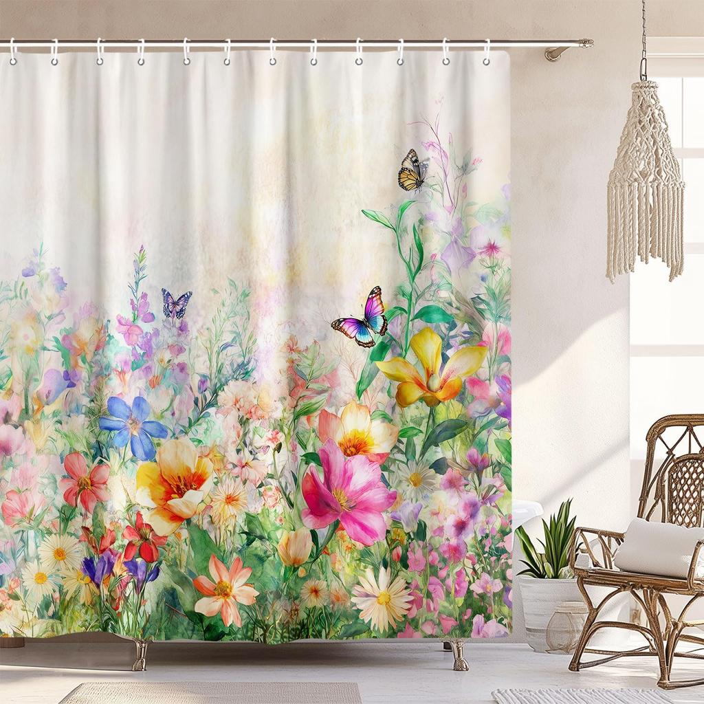 Vintage Boho Shower Curtain Black and Gold Floral Bathroom Aesthetic Decorative, Funny Rustic Bee Daisy Flowers Witchy Eclecti