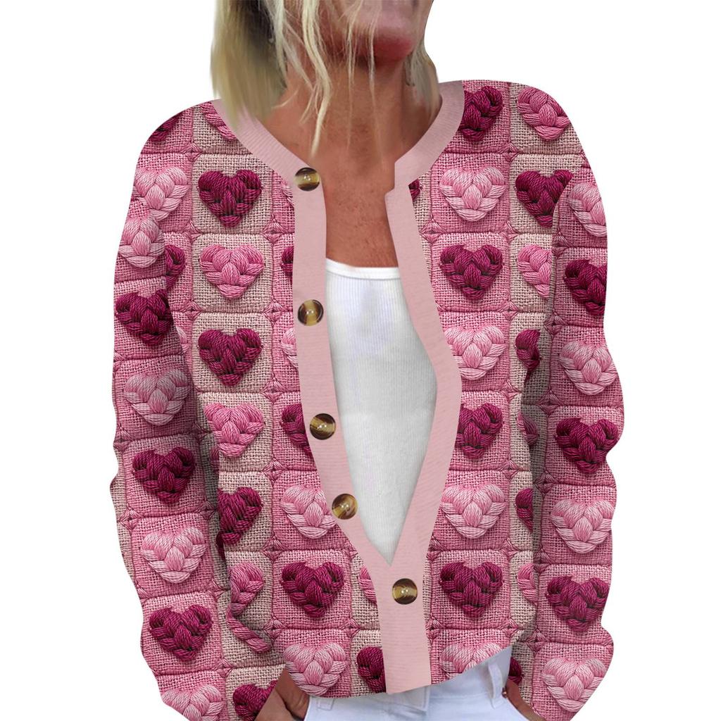 Women's Fashion Long Sleeve Valentine's Day Printed Jacket Cardigan Valentine's Day Sweater