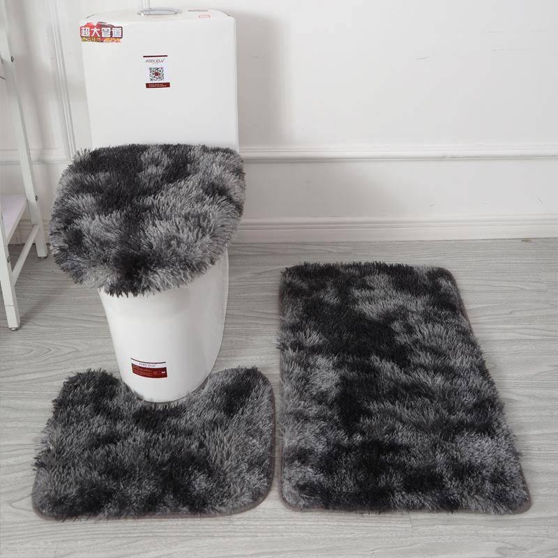 Tie-Dye Long-Pile Carpet Plush Toilet Three-Piece Set Non-Slip Foot Mat Bathroom Absorbent Floor Mat Set