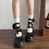 Britischer Stil Plateau Schleifenriemen dicke Absätze Sommer Französische Eleganz Mary Jane Kleine Lederschuhe