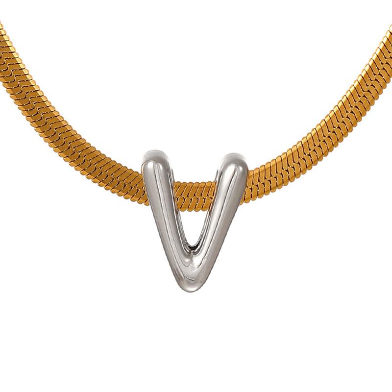 Titanium Steel Snake Bone Chain 26-Letter A-Z Initial Pendant Necklace Alphabet Choker Jewelry Holiday Gift For Women