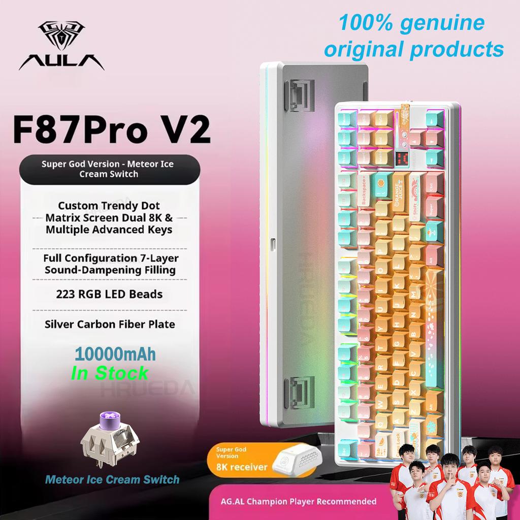 Aula Μηχανικό Πληκτρολόγιο F87 Pro V2 3 Λειτουργιών Ασύρματο 12000mAh Μεγάλη Διάρκεια Μπαταρίας Hot-Swap RGB Προσαρμόσιμο Πληκτρολόγιο E-Sports PC Gaming