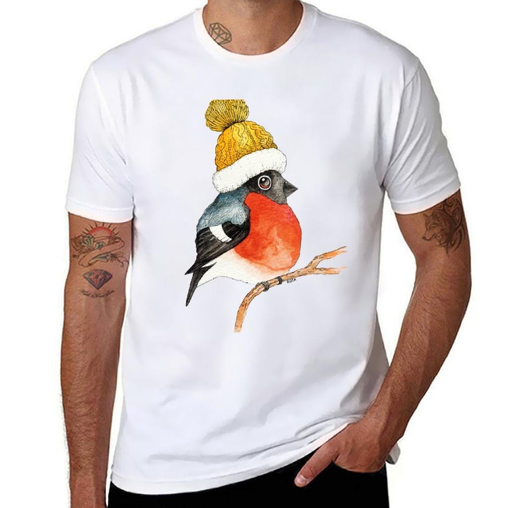 Christmas bird Bullfinch TShirt Basic Daily Outfit Short Sleeve Tee