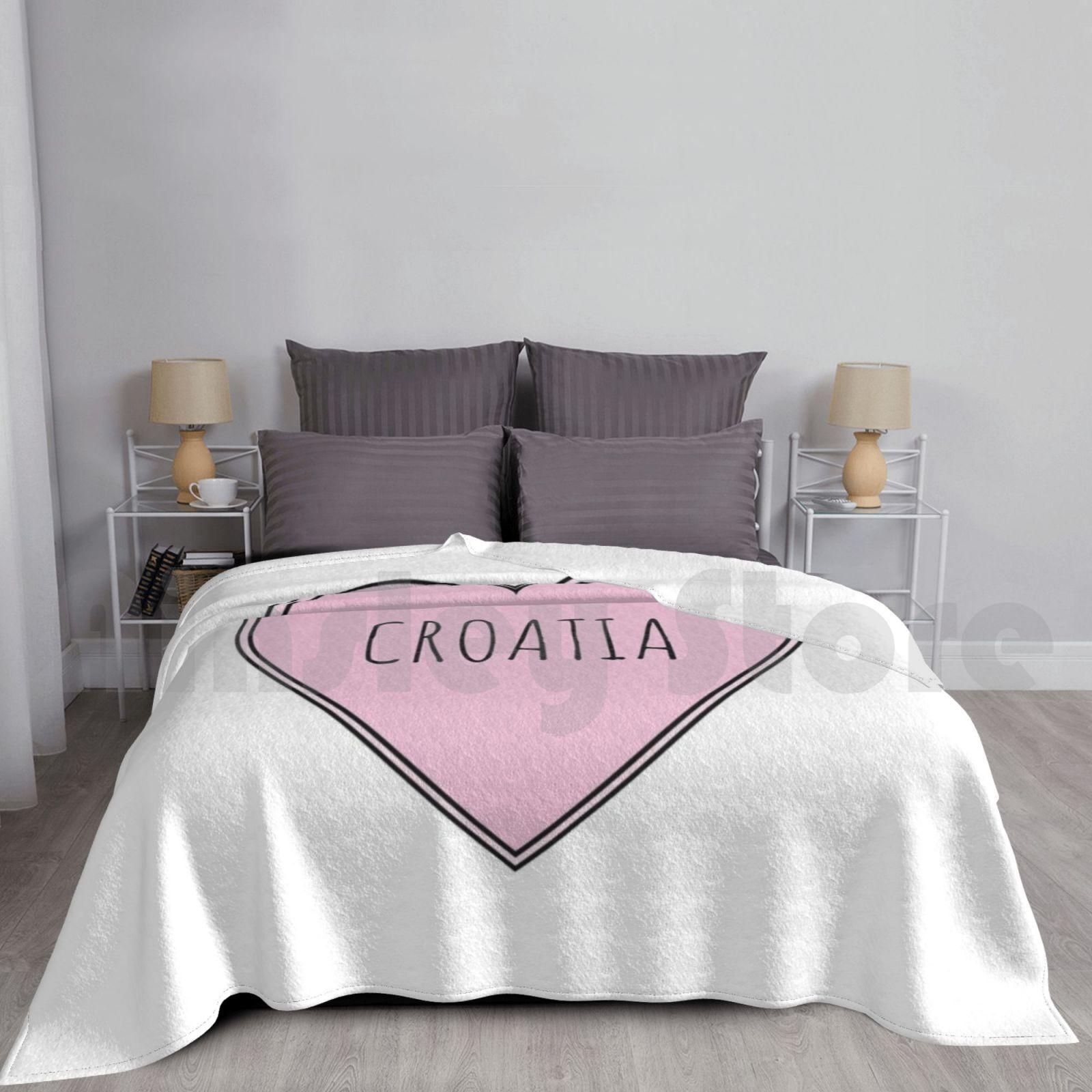 Croatia Heart Blanket Fashion Custom Croatian Croatia I Love Croatia Pink Heart Team Vacation Travel Holiday Size: 75*100cm, Weight: 230 GSM
