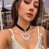 Fashion Rhinestone Big Heart Necklace Black Velvet Choker Collar Sexy Party Neck Jewelry Custom Y2K Clavicle Necklace