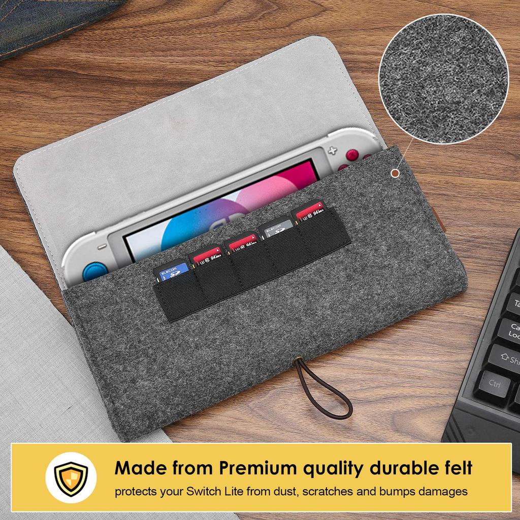 ProCase Switch Lite Portable Felt Protective Cover for Nintendo Ultra Slim Nylon Protective Bag with 5 Game Cart Compatible with Switch Lite Black